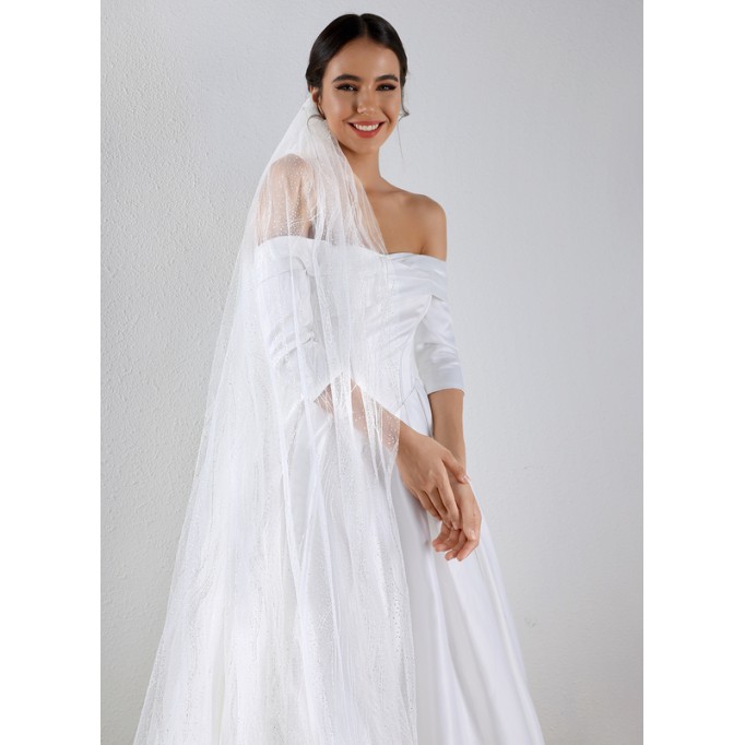 One-tier Cut Edge Cathedral Bridal Veils With Sequin