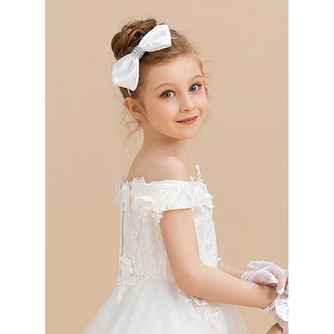 Flower Girl Satin/Polyester Fenduchs With Rhinestones