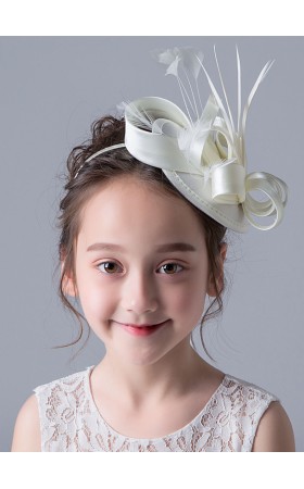 Flower Girl Satin/Feather Fenduchs/Hats With Feather/Ribbons