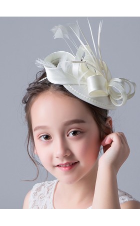 Flower Girl Satin/Feather Fenduchs/Hats With Feather/Ribbons