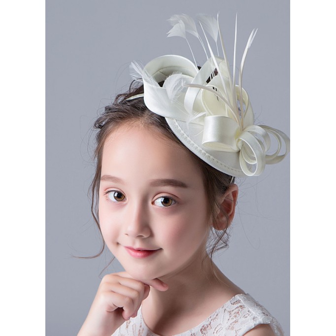 Flower Girl Satin/Feather Fenduchs/Hats With Feather/Ribbons
