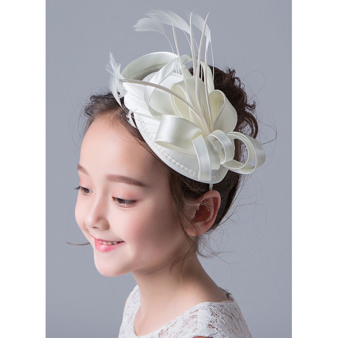 Flower Girl Satin/Feather Fenduchs/Hats With Feather/Ribbons