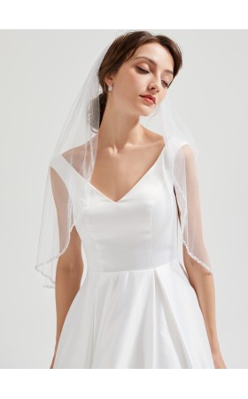 One-tier Pearl Trim Edge Elbow Bridal Veils With Beading/Sequin