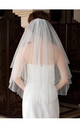 Two-tier Beaded Edge Elbow Bridal Veils With Beading/Sequin