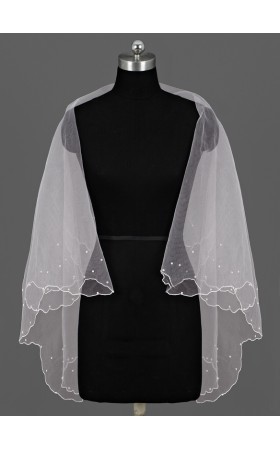 One-tier Pencil Edge Waltz Bridal Veils With Faux Pearl